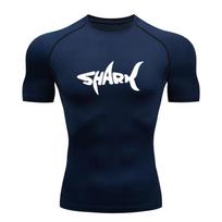 Men's Compression Gym Workout Sports Quick Dry Tight T-Shirts Training Fitness High Elasticity Tops Tees Breathable Stretchy Moisture-Wicking S tamsiai mėlyna spalva