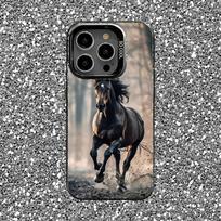 Gyvūnas Arklys Telefono dėklas iPhone 16,15,14,13,12,11,Pro,XS,Max,Plus,Mini,SE Juodas Saldaininis Matinis Atsparus smūgiams Dangtelis iphone14plus black