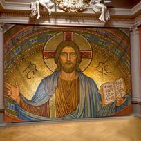 2D Byzantine Jesus Mosaic Tapestry, Religious Icon Wall Hanging 47.2x31.5inch/120*80cm