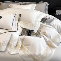 Egyptian Cotton Hollow Edge Luxury Bedding Set, White, Grey, Pink, Blue,1 Duvet Cover,2 Pillowcases,1 Flat Sheet Or Fitted Sheet Flat Bed Sheet&Queen Size 4pcs gray