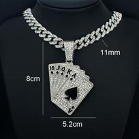 Men Women Hip Hop Playing Card Poker Pendant Necklace Crystal Cuban Chain HipHop Iced Out Bling Necklaces Fashion Charm Jewelry 45CM