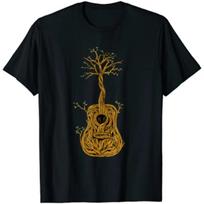 Acoustic Guitar Tree of Life Guitar Print T-shirt Harajuku Tops Casual Funy Tee Short Sleeve Nature Guitarist Player T-Shirt S