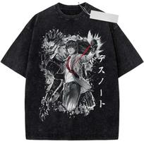 Death Note Manga Light Yagami & Ryuk Grafinis Dydelis Vintage Išplautas Streetwear Marškinėliai Viršus Anime & Manga Gerbėjams L gray