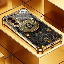 Bitcoin pattern four corner anti drop glass phone case suitable for Samsung Galaxy S26 S25 S24 S22 S21 S20 FE/Ultra/Plus GalaxyS25plus gray
