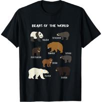Bears Of The World Grizzly Bear Panda Black Polar T Shirt T-Shirt S juoda