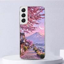 Japanese Cherry Mount Fuji Soft Case For Samsung Galaxy S25 S24 S23 S22 Ultra Phone Cover S20 FE S21 Plus S25 Edge + Funda Coque Samsung S22 pink