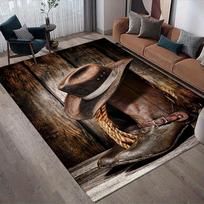 Oversize Cowboy Boots and Hat Doormat, Heavy 800GSM Western Design Rug for Living Room Bedroom Porch Hallway Farmhouse Decor 40x60cm brown