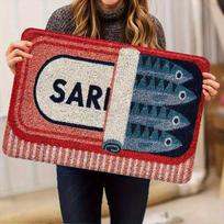 Sardine Can Doormat, Red White Pattern Flannel Rug, Thickened Absorbent Non-Slip Door Carpet for Entryway 40x60cm