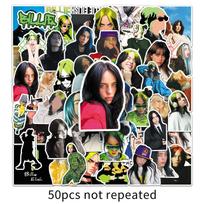 50 Billie Eilish Stickers: European/American Celebrity Singer Theme for Notebooks, Journals, and Earphones white