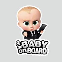 Funny Boss Baby Baby on Board Sticker, Waterproof Vinyl Decal, Cartoon Safety Warning Decor for Car Bumper Window