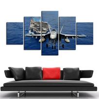 5 Piece Wall Art Airplane Picture Canvas Painting Print Stretched and Unframed Aircraft and Ship Pictures Artwork for Home Decor 20x35cm*2  20x45cm*2  20x55cm*1 No Frame