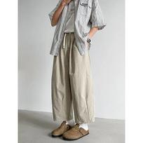 Men's Summer Drawstring Waist Wide Leg Baggy Linen Blend Pants M pilka spalva