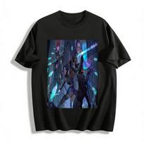 Cyberpunk Style Trio Graphic T-shirt Futuristic Urban Tech Loose Breathable Daily Top Pure cotton T-shirt XXS black