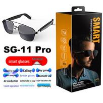 SG11 Smart Bluetooth Glasses: Music, Calls, Games with Stylish Panda Eye Block Design juoda