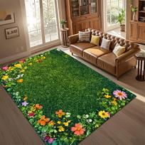 3D Green Grass Flower Area Rug Non-slip Soft Floor Mat Nature Landscape Carpet for Living Room Bedroom Garden Style Home Decor 40cm x 60cm