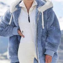 Moteriška rudens ir žiemos šilta laisva pliušinė daugiaspalvė striukė su gobtuvu XXXXXL mėlyna
