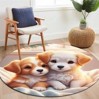 Adorable Puppy Design Round Rug Flannel Soft Floor Mat for Kids Room Nursery Playroom Area Carpet Non Slip Durable Easy CleanPet 60cm x 60cm