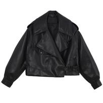 2025 Spring Korean Style Loose Fit Women's Leather Jacket with Long Sleeves Small juoda