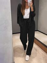 2024 Autumn Casual Comfort Jacket Cardigan & Sweatpants Set XXL juoda