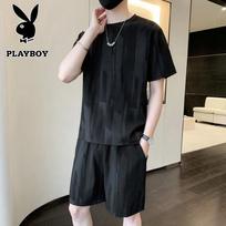 Playboy Men's Ice Silk Short Sleeve T-Shirt & Shorts Set XL
