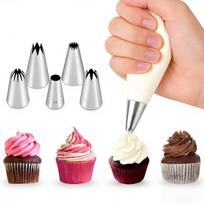 5 Metal Icing Tips Kit (1M, 1A, 4B, 6B, 108E) - For Beginners & Bakers, Black Friday Essential for Home Baking