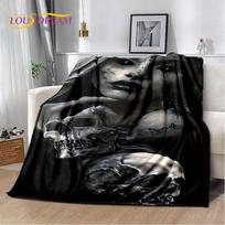 D Gotikinio siaubo vaiduoklio kaukolės minkštas pliušinis pledas flanelinis užtiesalas svetainei miegamajam lovai sofai piknikui vaikams 100x150cm gray