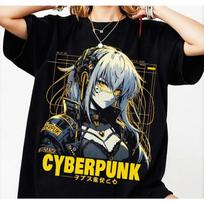 Cyberpunk Anime Girl Tshirt Futuristic Robot Design Summer Loose And Breathable Tshirt Top Unisex Pure Cotton Top S