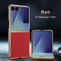 For Samsung Galaxy Z Flip 7 Case Luxury PU Leather Skin Plating Slim Protective Back Cover Case for Samsung Z Flip7 Phone Shell Galaxy Z Flip7 raudona