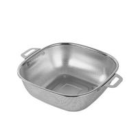 Binaural Square Drain Basket Stainless Steel Rust-proof Vegetable Washing Basket Fine Mesh Large Capacity Pasta Strainer Rice gray