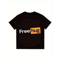 Oversized T Shirt Black Free Hug Graphic Print Casual Streetwear Fashion Unisex Top for Everyday Wear and Outings S juoda
