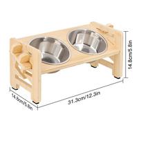 Adjustable Heightened Cat Bowl Stand for Small Dogs and Cats, Sturdy Wooden Pet Food Feeder with 2 Stainless Steel Bowls balta