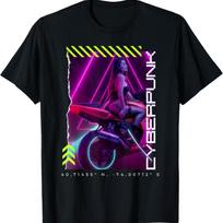 Cyberpunk Motorbike Babe Graphic T-Shirt S juoda