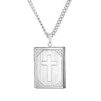 Fashion Cross Photo Locket Pendants Gold Silver Color Stainless Steel Christian Necklace For Women Men Religious Jewelry Gift 50cm white