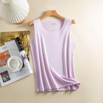 Women Bottoming Vest Ice Silk Seamless Sleeveless Pure Color Plus Size Stretchy Round Neck Dry Dry Cooling Camisole Summer Dating Office Vacation KTY M
