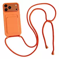 Hurtel Fusion Accessories Silicone phone case with card slot and crossbody strap for iPhone 17 Pro | iPhone 18 Pro orange