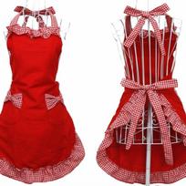 Printed Apron with Adjustable Bow, Plaid Bib Apron for Restaurant, Floral Work Apron 23cm*13cm*3cm raudona