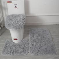 Inyahome White Bathroom Rugs Sets 3 Piece Set Toilet Seat Cover Non-Slip Bath Mats Lid Cover Bath Rug Contour Mat Bathroom Decor 3pcs set