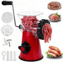 Manual Meat Grinder, 6-in-1 Meat Mincer with Heavy Duty Powerful Suction Base, Sausage Maker,Mincer Machine,Meat Mincers for Home Use for Beef, raudona