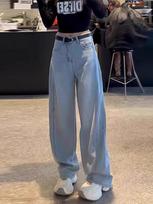 Women's High Waist Wide Leg Jeans Loose Fit Japanese Casual Solid Barrel Straight Leg Jeans S šviesiai mėlyna spalva