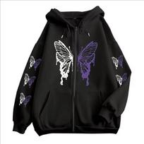 New Purple Butterfly Graphic Zipper Hoodies Women Casual Fashion Trend Coat Autumn Winter Fleece Long Sleeve Zip-up Hoodies XS juoda