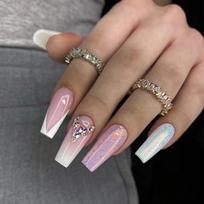Silver Glitter Rhinestone French Gradient Press-On Nails JP2270 Glue Type