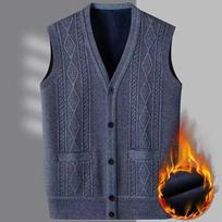 Vyriškas megztas liemenė megztinis liemenė vyrams Ruduo Žiema Šiltas Slim Fit Kardiganas Liemenė Paltai su kišenėmis Lauko drabužiai XXL chaki