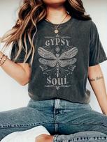 Gypsy Soul Dragonfly Women's Tee, Boho Graphic Dark Grey Top 3XL gray