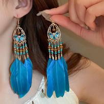Retro Ethnic Crystal Tassel Earrings: Elegant Water Drop Design for Women blue
