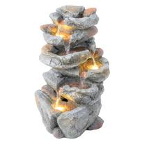 Sodo fontanas kaskadinis 6 lygmenys Zen sodo dekoracija Derva Natūralus akmuo 33 x 27 x 53 cm Pilka 33 x 27 x 53 cm