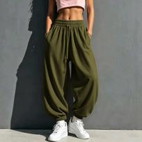 Women's High-Waist Casual Color Sweatpants with Pockets for and Workout M