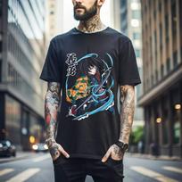 100% cotton TOPS UNISEX TEES MENS WOMENS Giyu Tomioka T-Shirt Demon Slayer Kimetsu No Yaiba Anime Black Shirt Gift 092 3XL juoda