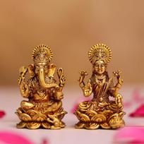Pure Brass Ganesh Laxmi Idol Pair, Ganesh Lakshmi Murti, For Home Pooja Decor