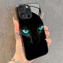 Šaunus Juodas Katas Paslaptingos Akys Grūdinto Stiklo Telefono Dėklas Skirtas iPhone 17 16 15 14 13 12 11 Pro Max 17Air 16E 7 Plus XR XS X Dangtelis iPhone 13 Pro Max