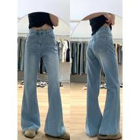 Women's High-Waisted Light Blue Micro-Flare Jeans - Plus Size Pear-Shaped Slimming Wide-Leg Pants, Autumn New Arrival. XL šviesiai mėlyna spalva